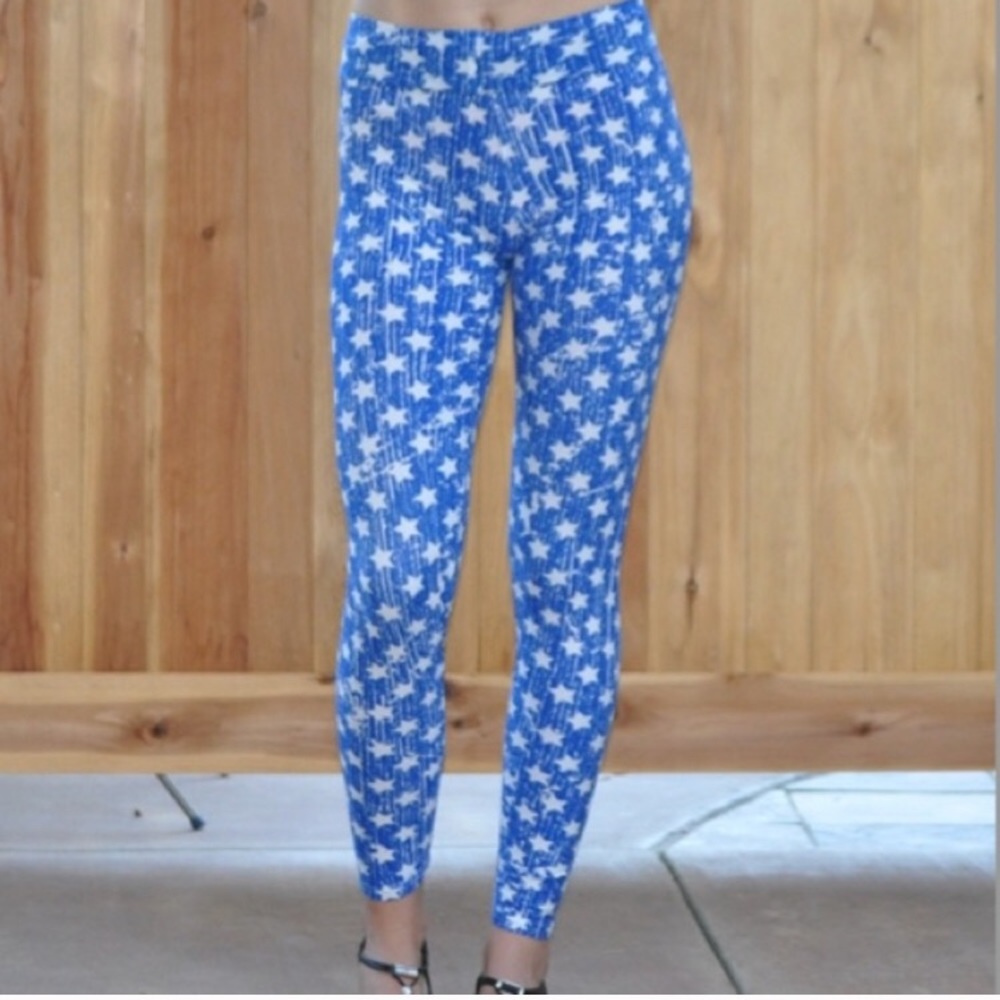 Blue and White Star Print high waist Leggings 4th of July